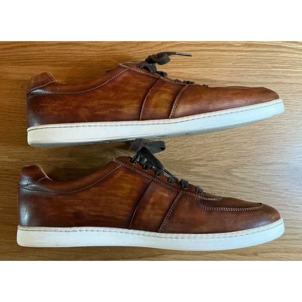 Magnanni 20841 Mens 11‎ Brown Burnished Leather Sneakers Lace Up Shoes Spain